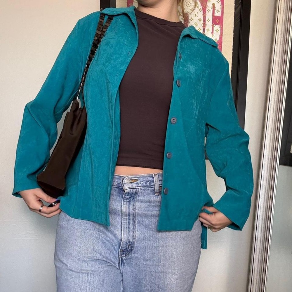 Vintage Teal Suede Button-Up